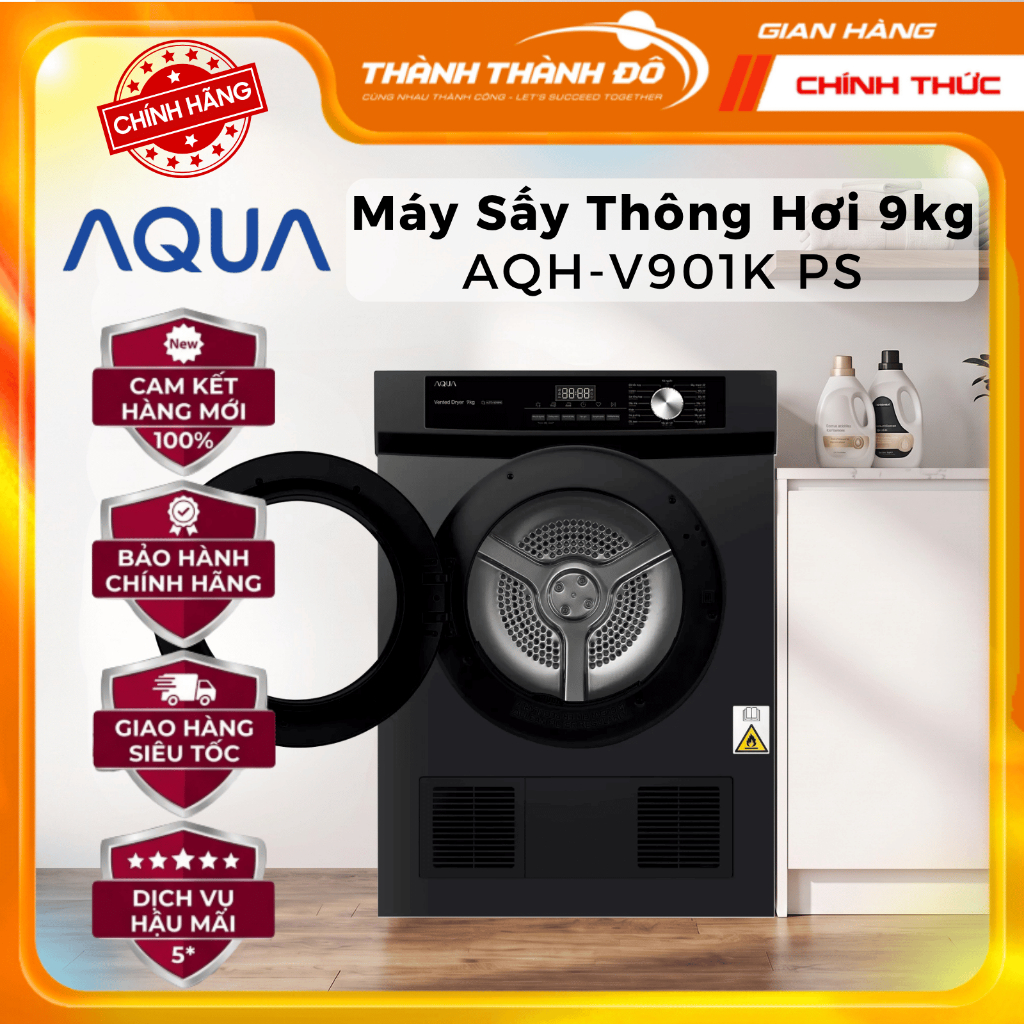 [CHÍNH HÃNG] Máy sấy thông hơi Aqua 9 Kg AQH-V901K PS
