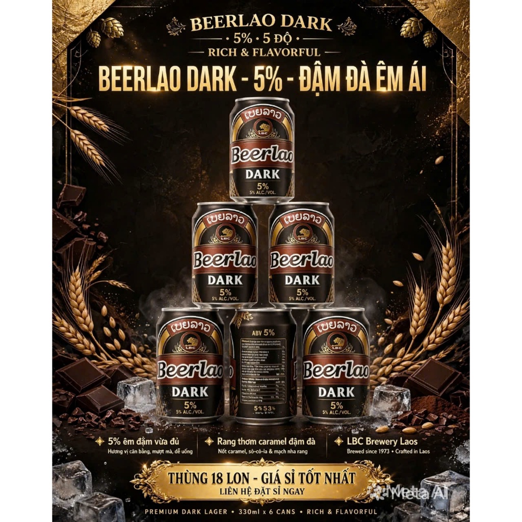 BeerLao Đen 5%vol thùng 18 lon hàng mới