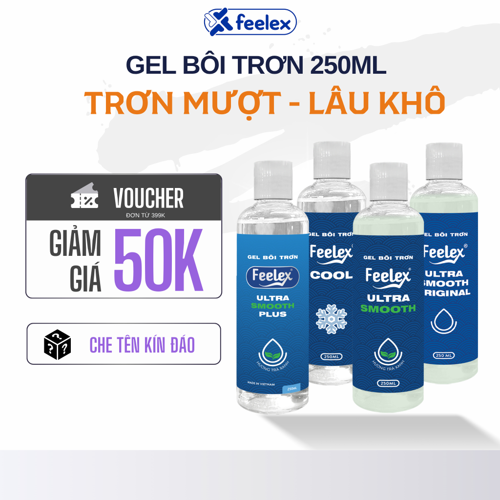 Gel bôi trơn Feelex Lubricant siêu trơn, lâu khô, lạnh an toàn 250ml