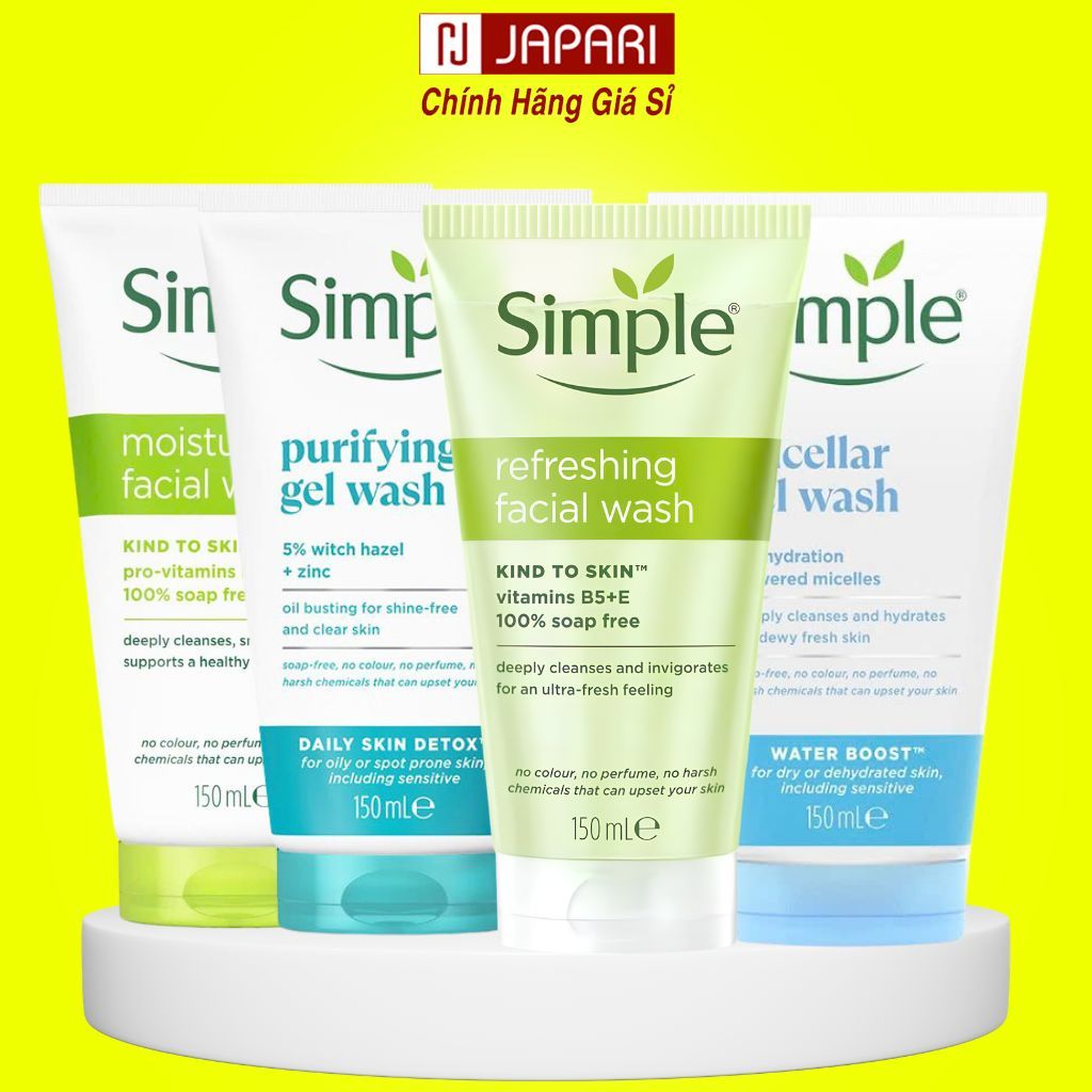 Sữa Rửa Mặt Simple CHÍNH HÃNG Cho Da Dầu Mụn, Khô, Nhạy Cảm - Sửa Rửa Mặt Simple Kind To Skin Cho Na