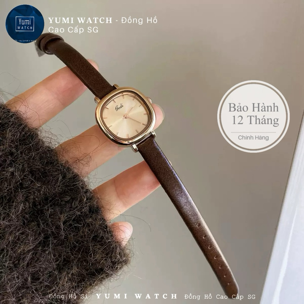 YUMI WATCH Đồng Hồ Nữ Gedi Dây Da, Thiết Kế Mặt Vuông Thanh Lịch, Cá Tính HÀNG CHÍNH HÃNG