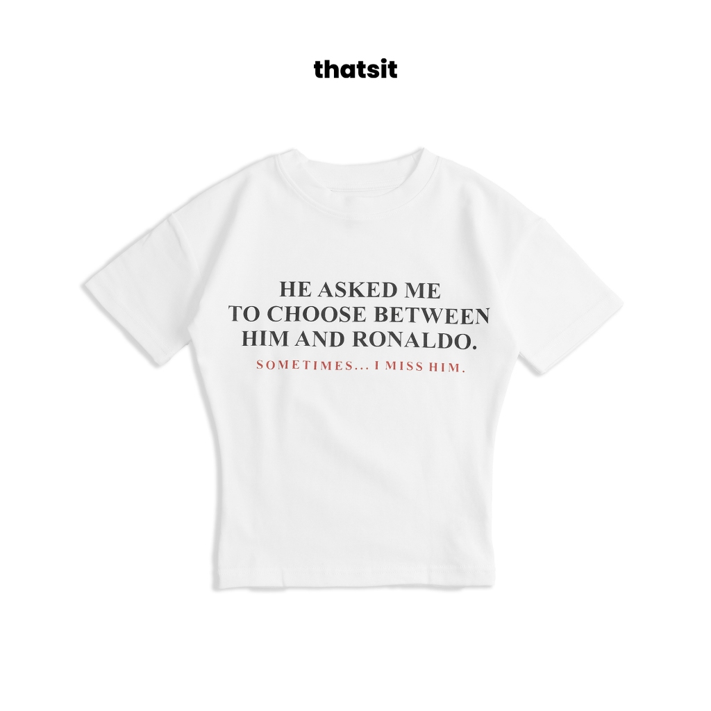 Áo Baby Tee Nữ That's It HE ASKED ME Form Ôm Cotton Co Giãn - White / Blue Tiffany | Thatsit Studio