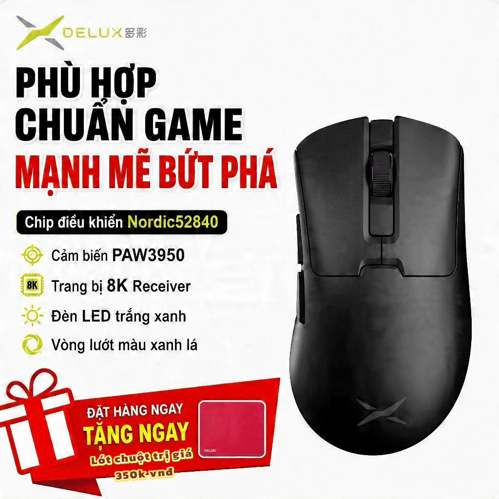 ( Tặng Pad ) Delux M900 Pro / Ultra , Dongle 8K , Chuột Gaming Không Dây Form Công Thái Học ,(50g) C