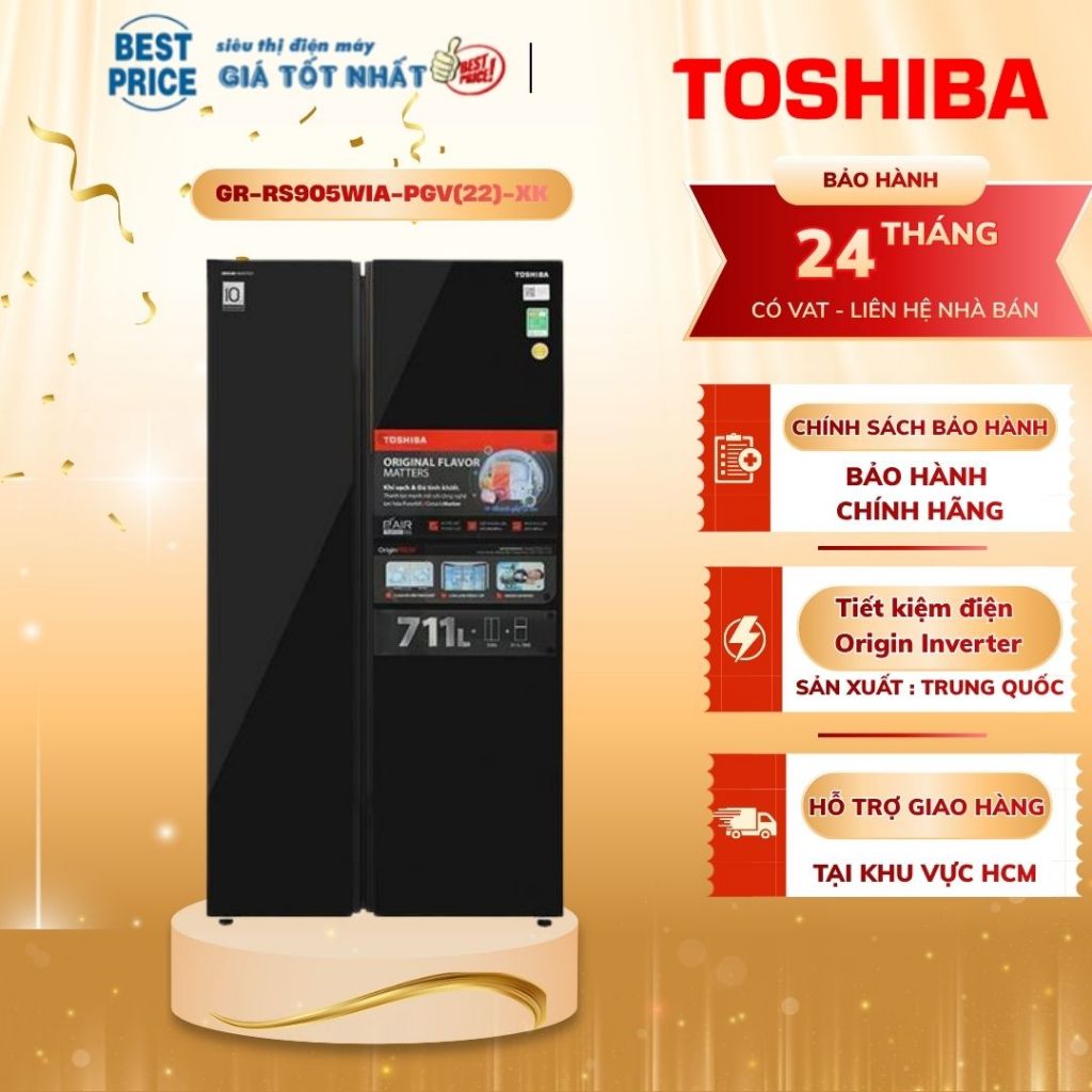 Tủ Lạnh Toshiba Side By Side GR-RS905WIA-PGV(22)-XK Inverter 711L - Kính Đen, Làm Đá Tự Động, WiFi