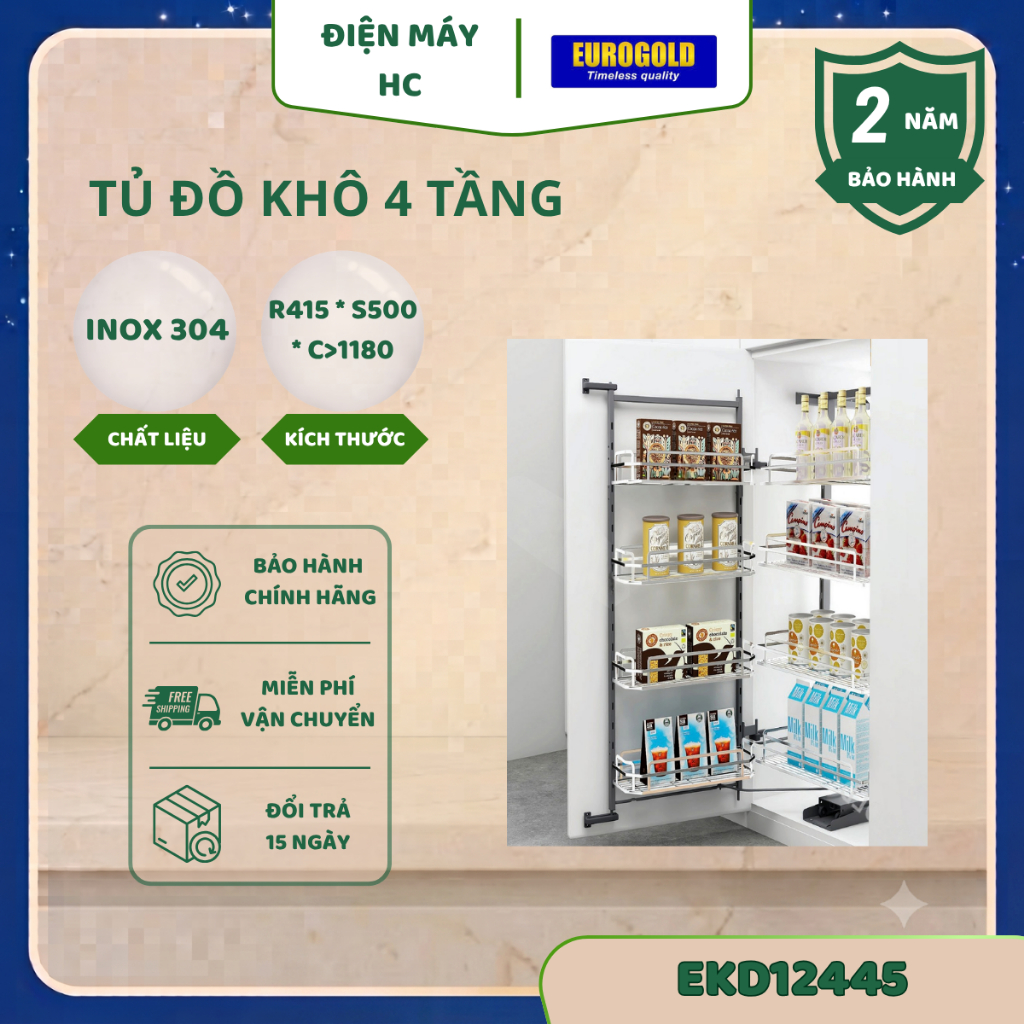TỦ ĐỒ KHÔ EUROGOLD EKD12445/EKD12460/EKD12645 – NAN DẸT INOX 304 CÁNH MỞ