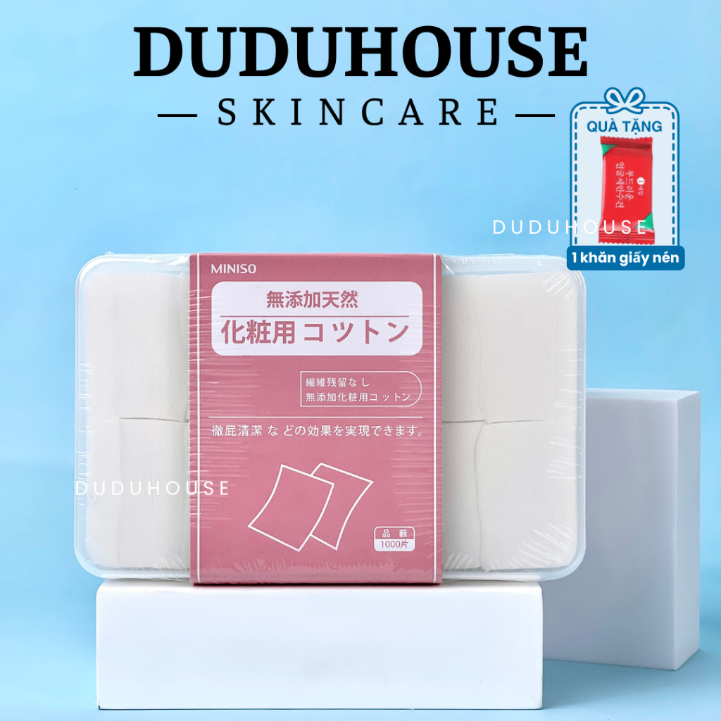 Bông tẩy trang Miniso 1000 miếng Nhật Bản Duduhouse