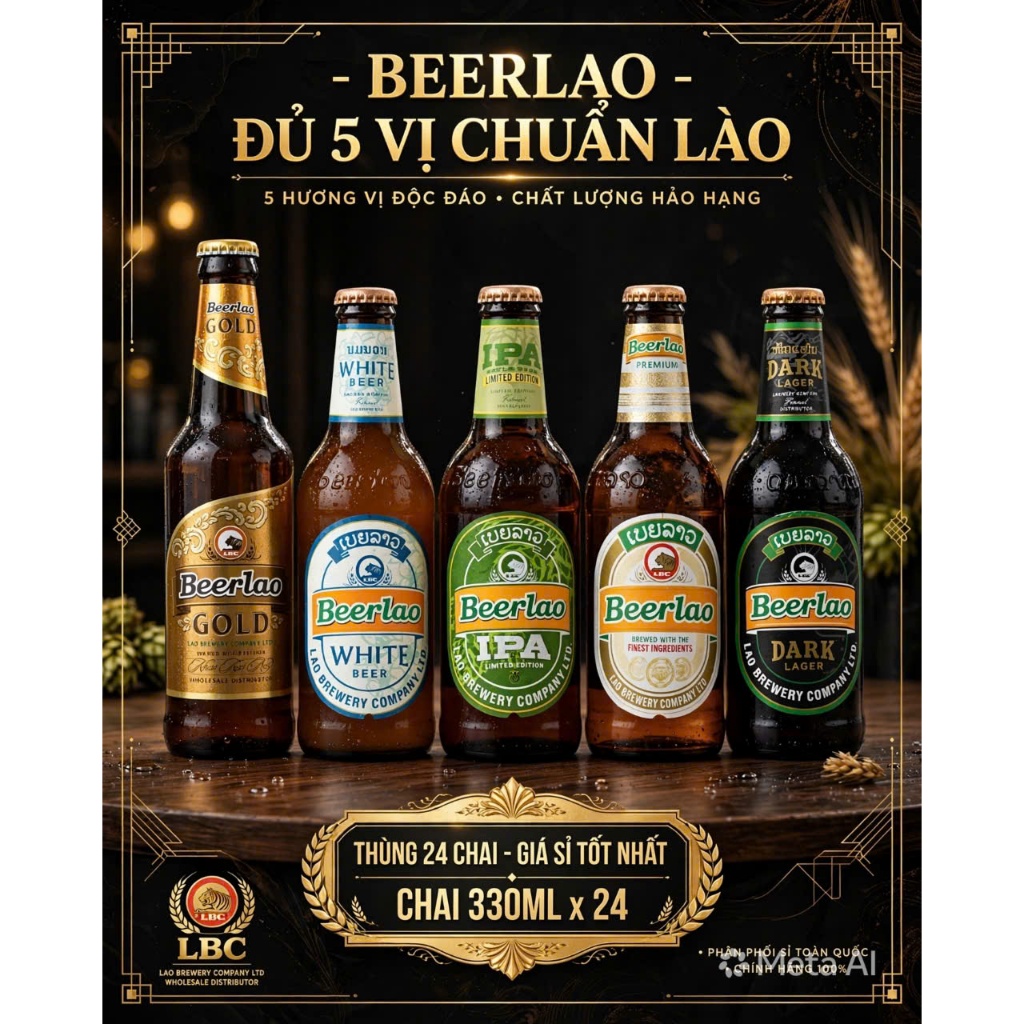 Thùng Bia Lào 24 Chai x 330ml - Beerlao -  nhập khẩu Lào
