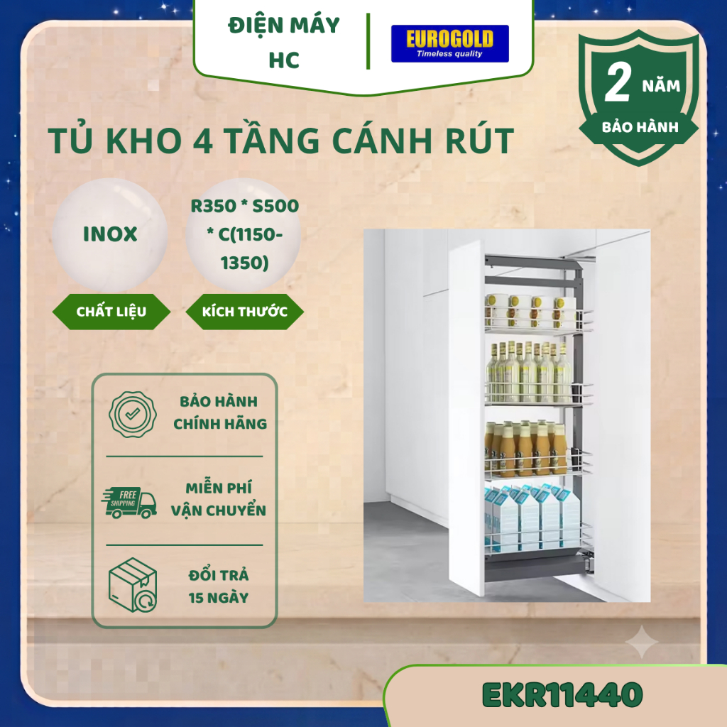 TỦ ĐỒ KHÔ EUROGOLD EKR11440/EKR11640 – INOX 304 NAN TRÒN CÁNH RÚT