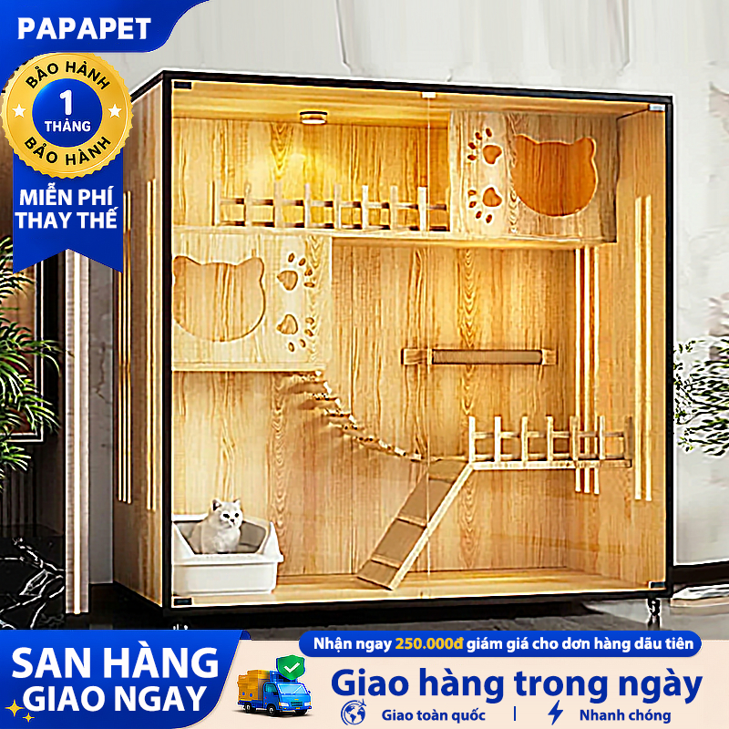 Tủ Nhà Gỗ Villa Cho Mèo 3 Tầng Sang Trọng - Không Gian Vui Chơi Đa Năng Cho Nhiều Mèo