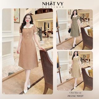 Đầm công sở Nhật Vy Fashion cổ V phối bèo đính cúc form dáng ôm chất zizzac phù hợp dạo phố cafe  - D2929