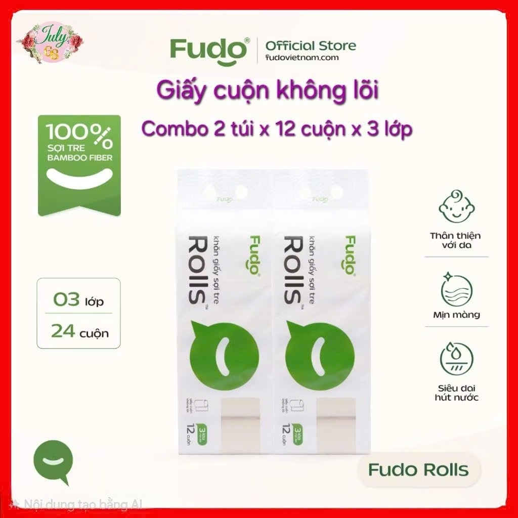 (Fudo) GIẤY VỆ SINH KHÔNG LÕI FUDO. Giấy làm từ bột tre, không tẩy trắng, không rã nát khi thấm nước