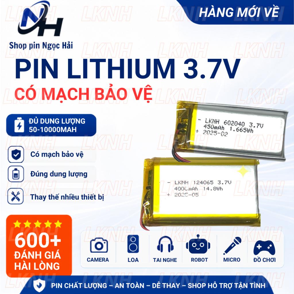 Mạch Pin 3.7v chính hãng dùng có bảo vệ dùng cho tai nghe, loa bluetooth,đồng hồ,điều khiển,bàn phím