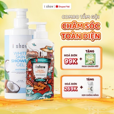 Combo I SHOW Dầu Gội Gừng Vân Nam 300ml Và Sữa Tắm Dừa 500ml Cải Thiện Gãy Rụng Da Mịn Màng 