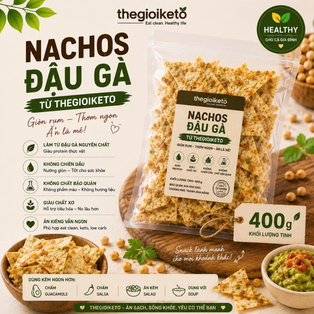 Nachos Đậu Gà Húng Thơm Thegioiketo – Giòn Rụm, Thơm Húng, Snack Đậu Gà Healthy