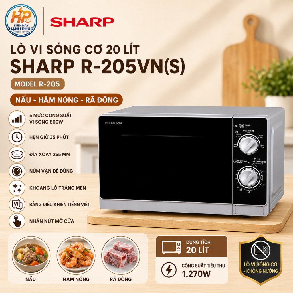 [Hàng chính hãng] Lò vi sóng SHARP R-205 R-205VN(S) 20 lít