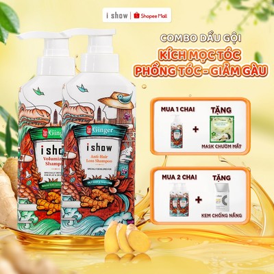 Combo 2 Loại  Dầu Gội Gừng Sạch Da Đầu I SHOW Giúp Tóc Bồng Bềnh 300ml