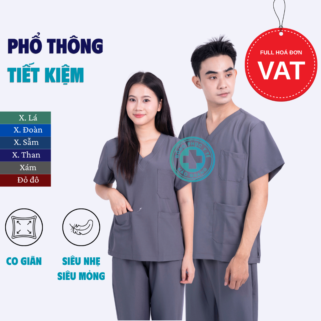 Bộ Scrubs bác sĩ Hào Quang hàng PHỔ THÔNG có co giãn, thoáng nhẹ