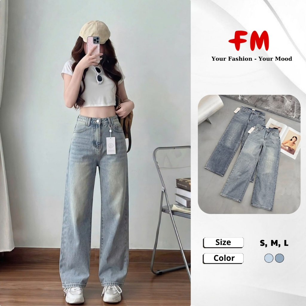 Quần Jeans Nữ Ống Suông Đai Đôi FMSTYLE Thời Trang Dáng Rộng Tôn Dáng 26010457