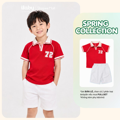 [ILABY 10-40kg] Mix set quần áo bé trai, áo polo cotton thoáng mát và quần short chun lưng thoài mái [3760+3791]