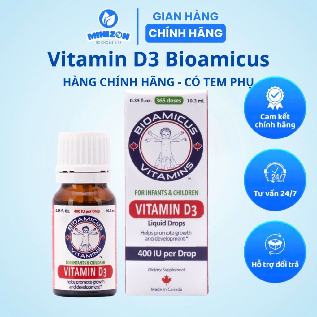 Vitamin D3 Bioamicus - Bổ Sung Vitamin D3 Giúp Phát Triển Xương, Răng Ở Trẻ Lọ 10,3ML
