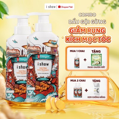 Combo 2 Dầu Gội Gừng Tươi I Show Giảm Rụng Tóc, Hỗ Trợ Mọc Tóc, Kiềm Dầu, Dưỡng Tóc Chắc Khỏe 300ml