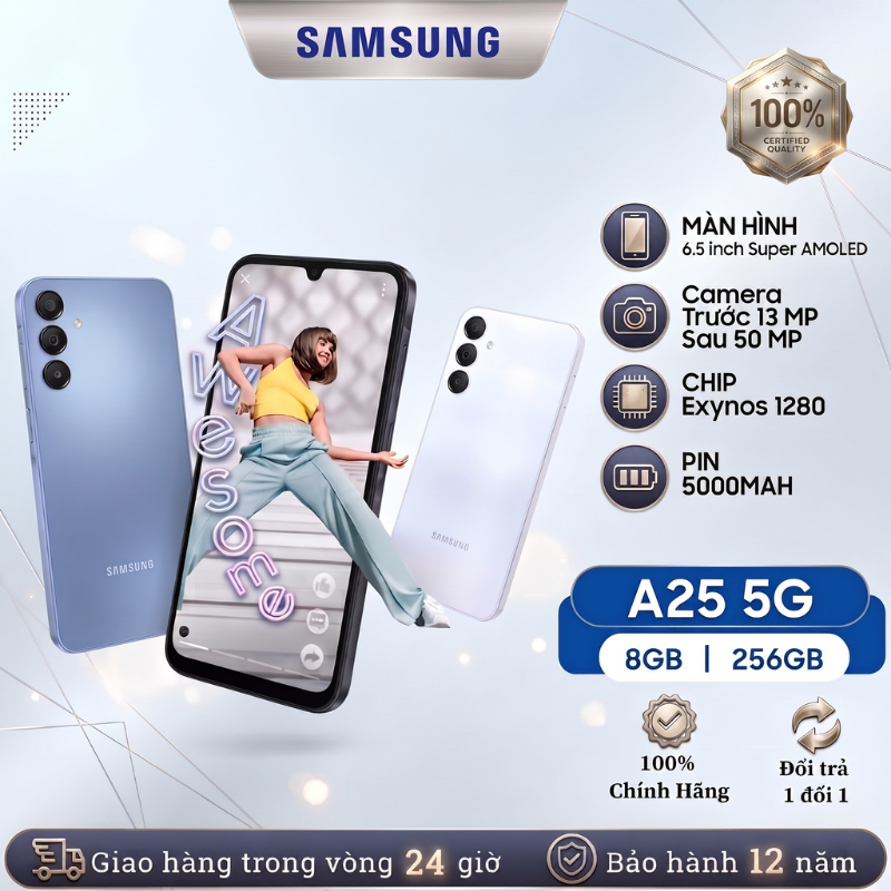 Điện Thoại Samsung Galaxy A25 5G / A17 (8GB/256GB) -Pin 5000mAh - Hàng Chính Hãng, Lỗi 1 Đổi 1
