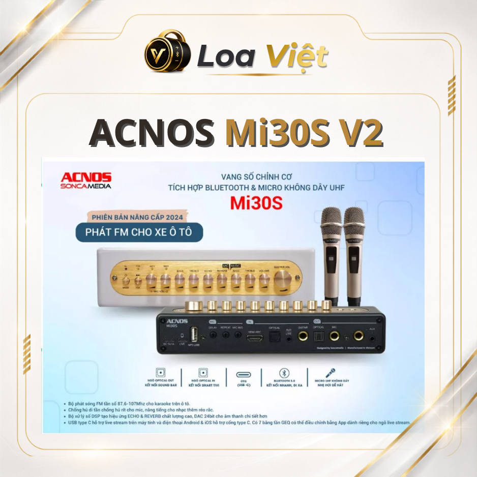 【Hỏa Tốc Đà Nẵng】Vang Số Karaoke ACNOS Mi30S Ver2024 Bluetooth 5.0, Kèm Micro UHF, Livestream Type-C