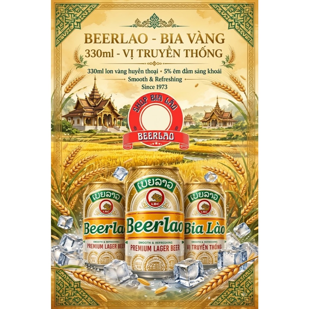 Beer Lào thùng 24 lon vàng,đen,gold 5% độ (chuẩn bia Lào)