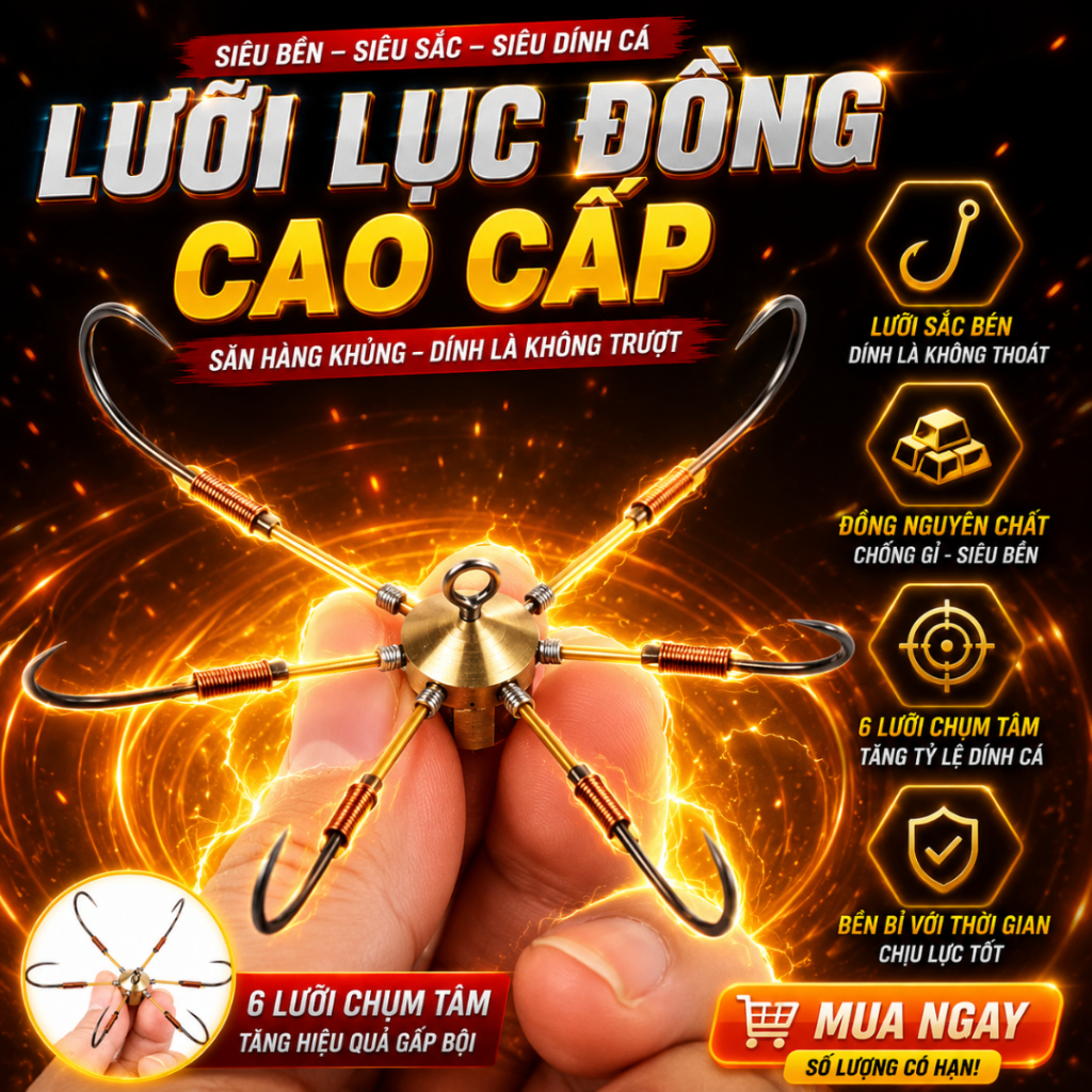 Lưỡi câu lục đồng, lưỡi câu lục tỳ, lưỡi câu cá sông, lưỡi câu lục bềnh siêu đẹp đủ kích thước | Đồ 