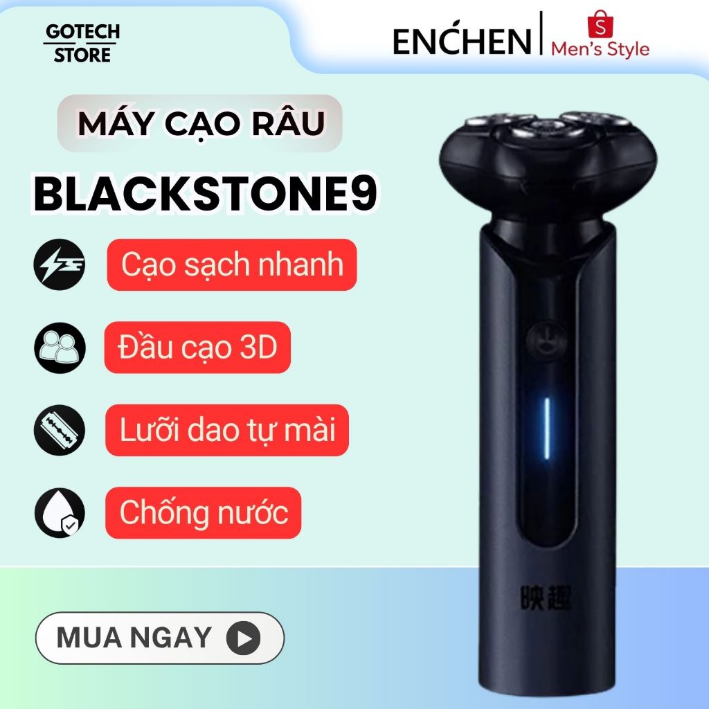 Máy cạo râu Enchen Blackstone 9, 3 lưỡi dao kép 4D cạo sạch nhanh râu dài, râu cứng, chống nước IPX7