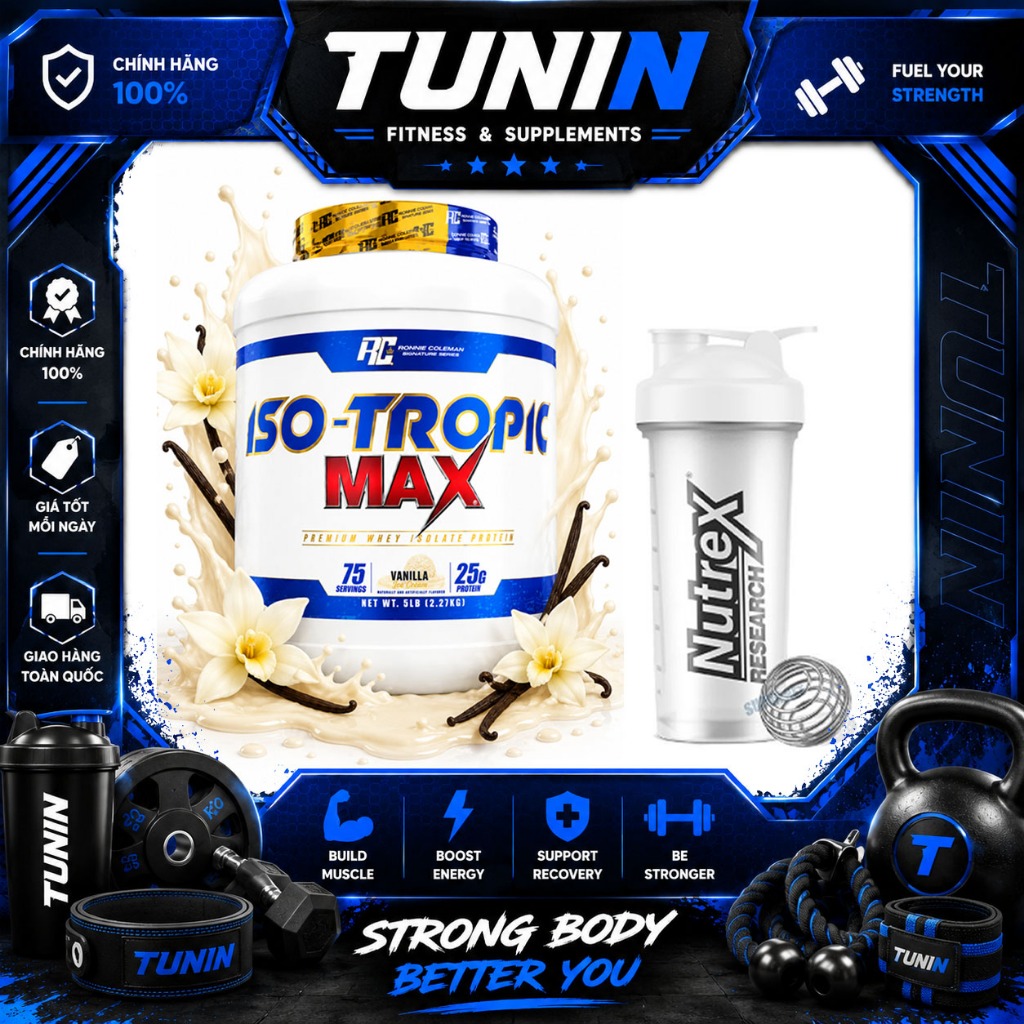 Ronnie Coleman Iso Tropic Max 5lbs – 100% Whey Isolate, Protein Tinh Khiết Hỗ Trợ Tăng Cơ & Phục Hồi