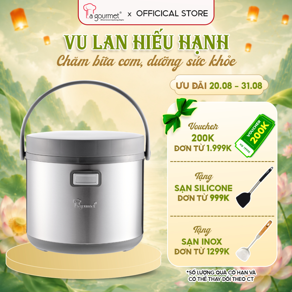 Nồi ủ La Gourmet 267788 - 6L, Xám đen, Dung tích lớn, Nấu các món ninh hầm, chè đậu, cháo