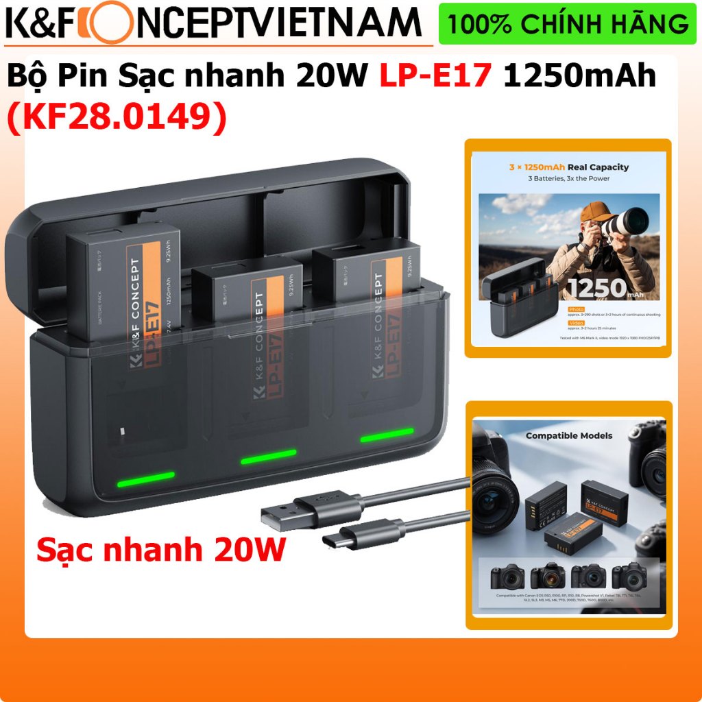 Pin - Sạc Nhanh 20W K&F Concept LP-E17 (KF28.0149)