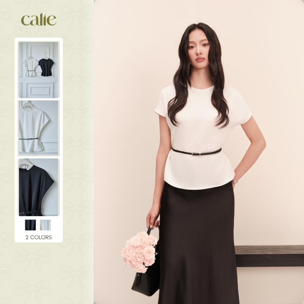 (Late Bloom) Áo lụa tay hến kèm belt cao cấp, dáng xòe thanh lịch nữ tính thời trang nữ Calie [ACC64