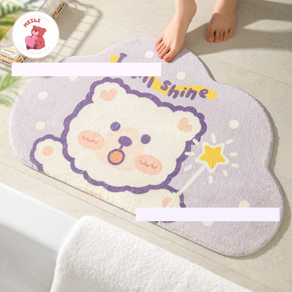( MUA 2 TẶNG 1 ĐÈN NGỦ)  Thảm Lau Chân Cao Cấp Cún tím shine Chống Trơn Trượt, Thấm Nước In Hình 3D 