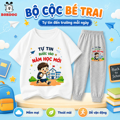 Bộ đồ tựu trường cho bé trai BOBDOG, set đồ đi học cho bé, co giãn 4 chiều, tự tin đón năm học mới.