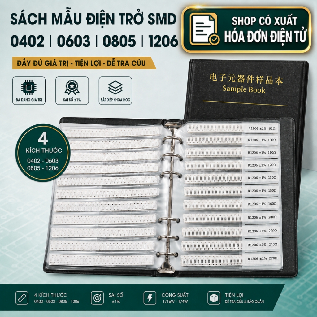 Combo điện trở, tụ dán, sách điện trở, sách tụ dán 0402 0603 0805 1206 full giá trị