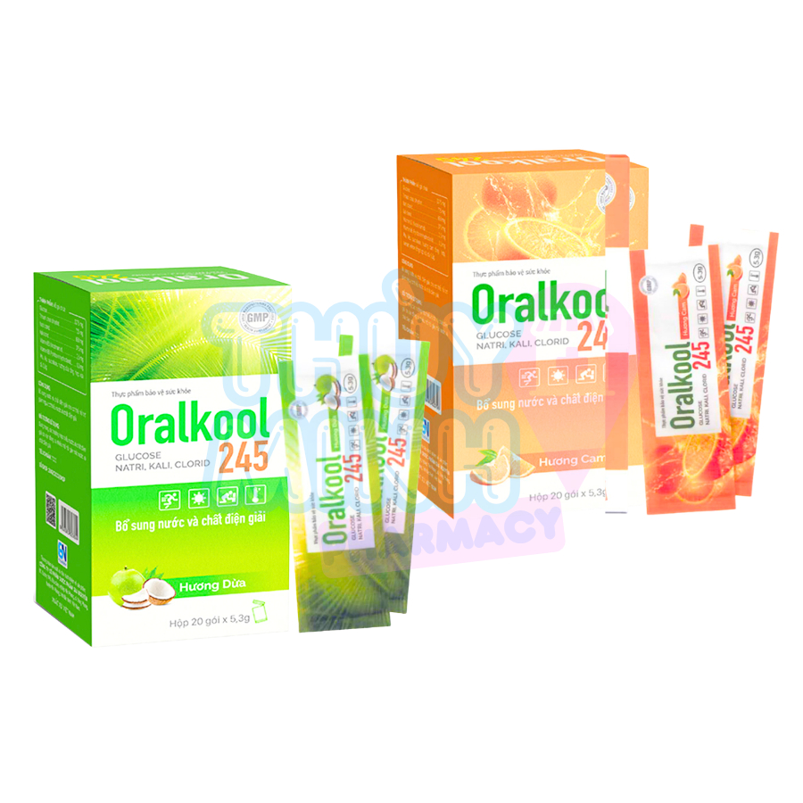 Bột Oresol Oralkool 245 Bù Nước Và Điện Giải Hương Dừa Và Hương Cam Dễ Uống (Gói 5,3g)