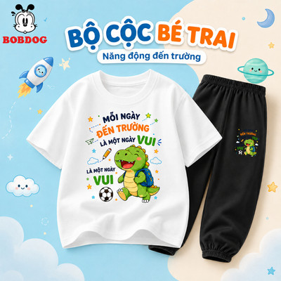 Set đi học cho bé trai BOBDOG, bộ đồ cotton tựu trường chất liệu mềm mịn, thoải mái cho bé mặc đi học mỗi ngày.
