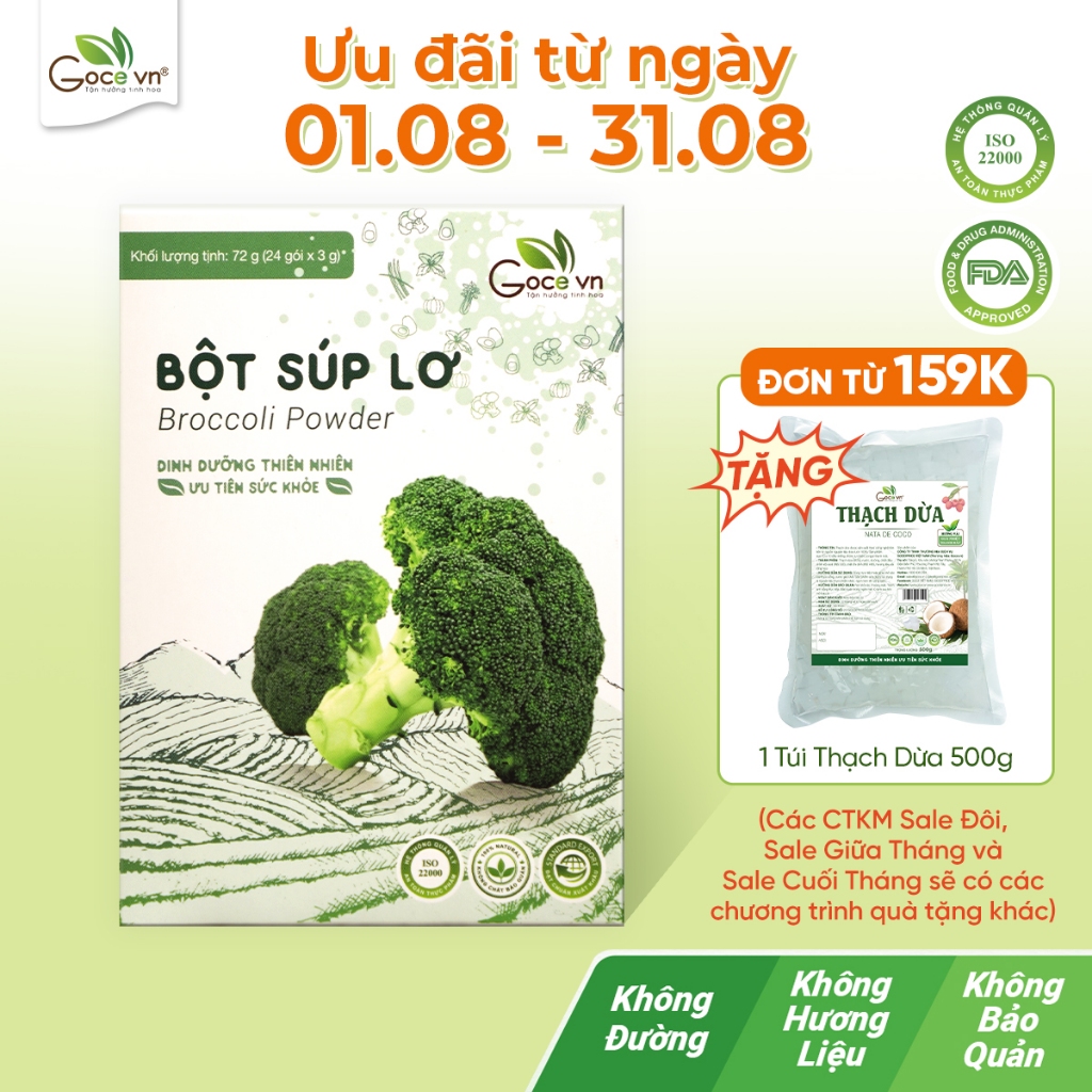 Bột súp lơ nguyên chất Goce (Bông cải xanh) - 72g (24 gói x 3g)