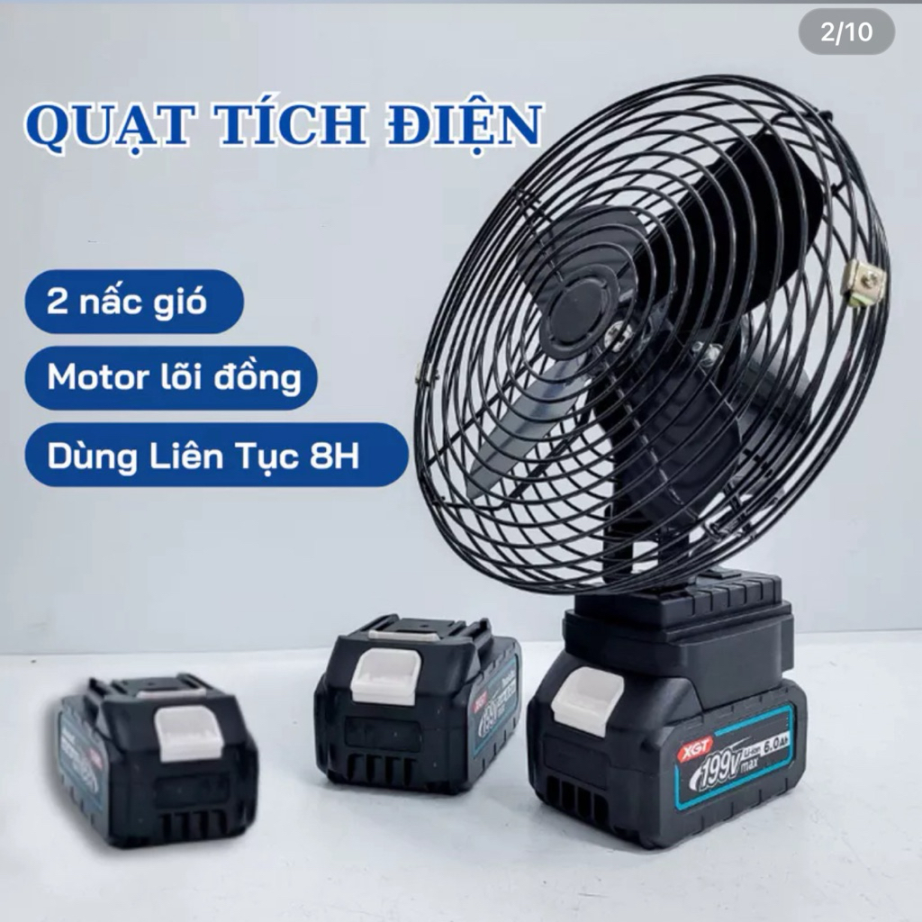 Quạt tích điện chạy pin chính hãng, lồng sắt, cánh nhưa 2 cấp độ gió, siêu bền,pin 10cell, 20 cell, 
