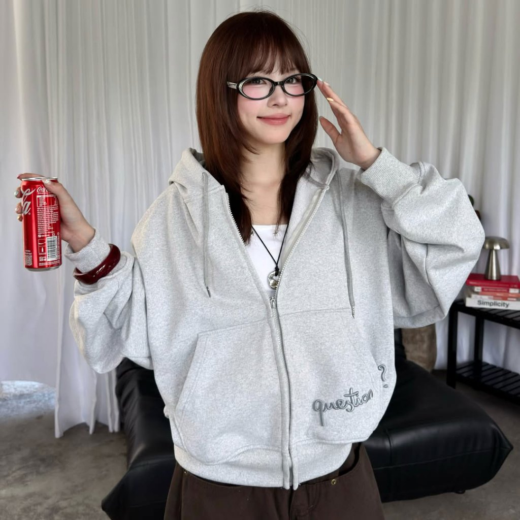 CINDER Áo Hoodie Zip Boxy QUESTION Cinder Thêu Nổi 3D, Chất Liệu Nỉ Chân Cua Local Brand Chính Hãng
