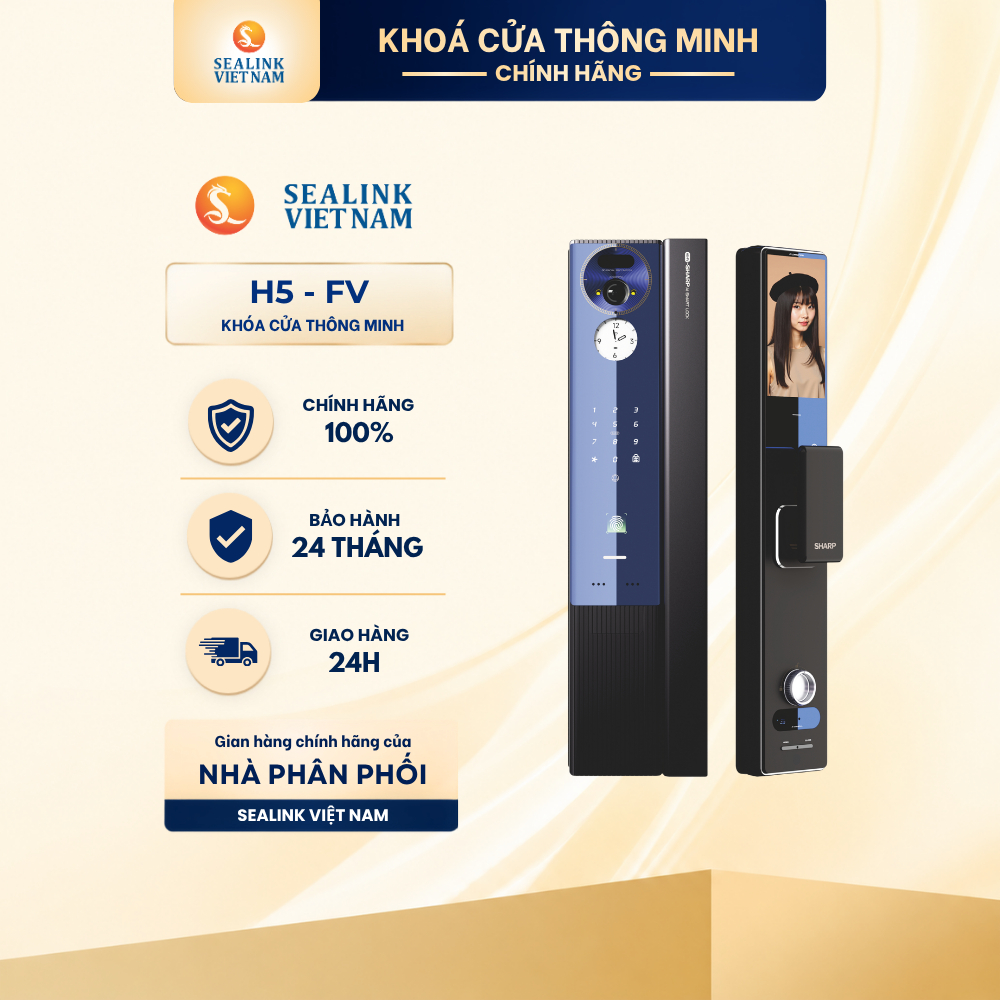 Khoá nhận diện khuôn mặt SHARP H5-FV chính hãng, 6 cách mở khoá , tích hợp 2 camera trong ngoài