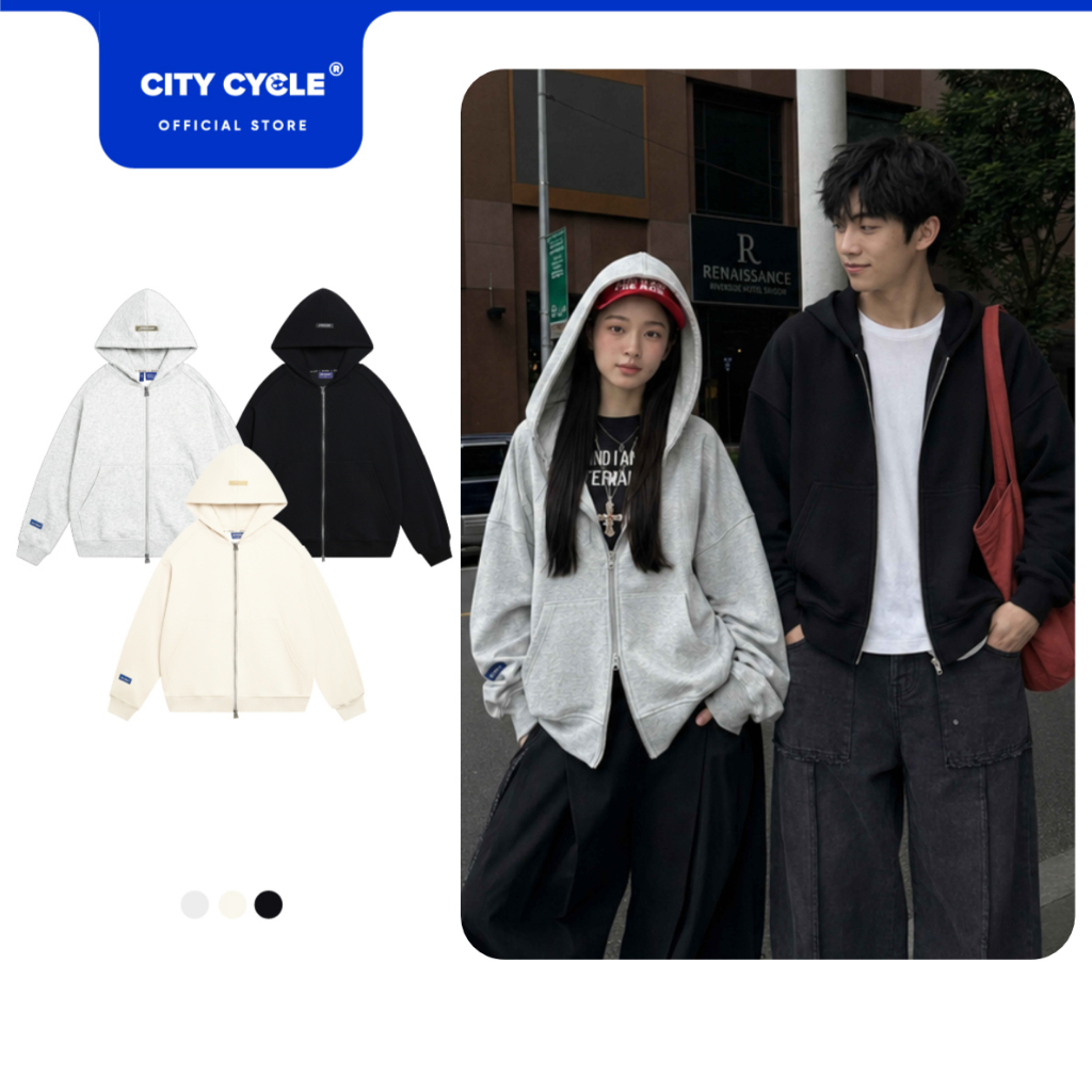 Áo khoác hoodie zip nam nữ mũ 2 lớp boxy Local Brand Chính Hãng City Cycle Áo Khoác Hoodie zip On My