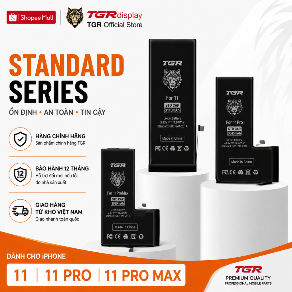TGR Mall Pin iPhone 11 11 Pro 11 Pro Max - Pin Thay Thế Chính Hãng, Dung Lượng Chuẩn, Hiển Thị Pin C