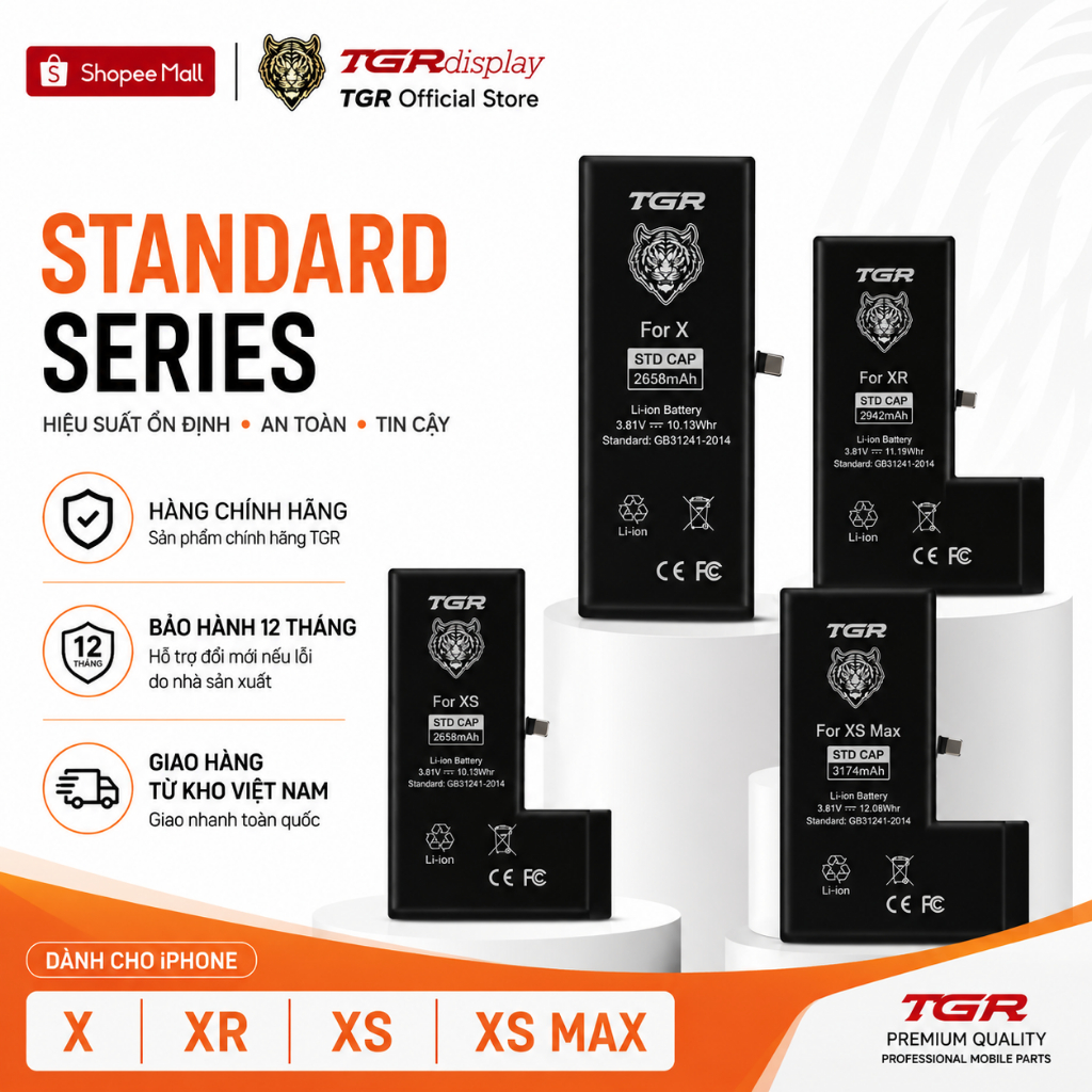 TGR Mall Pin iPhone X XS XR XS Max Chính Hãng - Dung Lượng Chuẩn, Pin Thay Thế BMS Cao Cấp, BH 12 Th