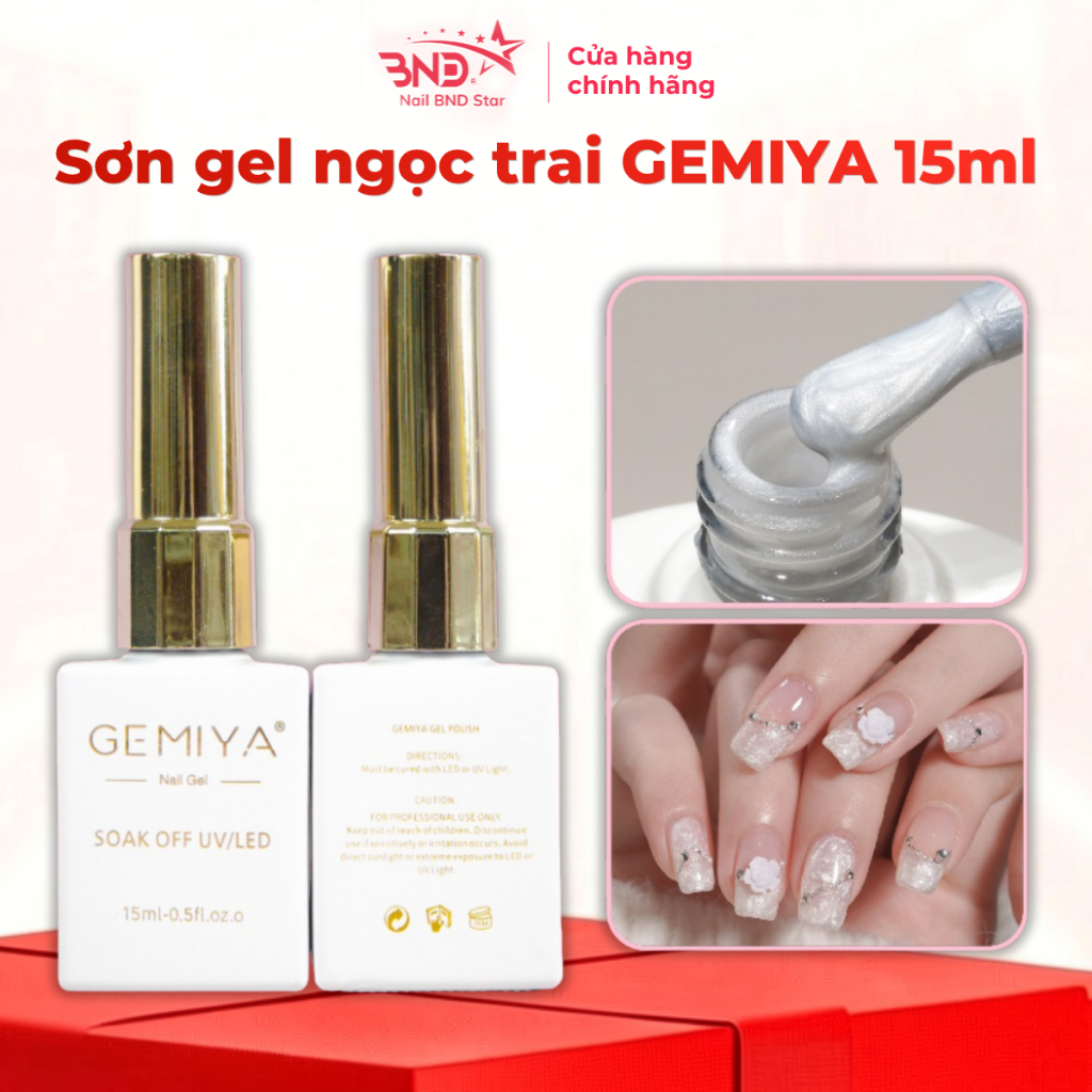 Sơn gel ngọc trai GEMIYA 15ml - Sơn móng tay gel nhũ ánh trai hiệu ứng vỏ sò, lụa trắng siêu sáng_BN