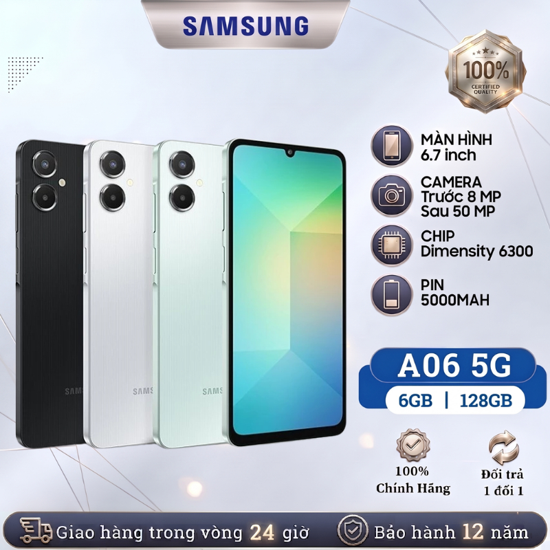 Điện Thoại Thông Minh SAMSUNG Galaxy A06 5G (6GB/128GB) Tần số quét 90Hz -Chính Hãng - Bảo Hành 12 T
