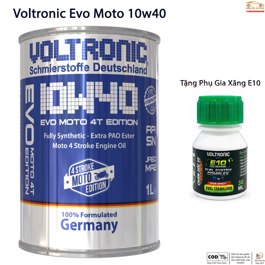 Dầu Nhớt Cho Xe Số, Côn Tay Voltronic Evo Moto - Tặng 1 Chai Phụ Gia Nhiên Liệu E10 Voltronic