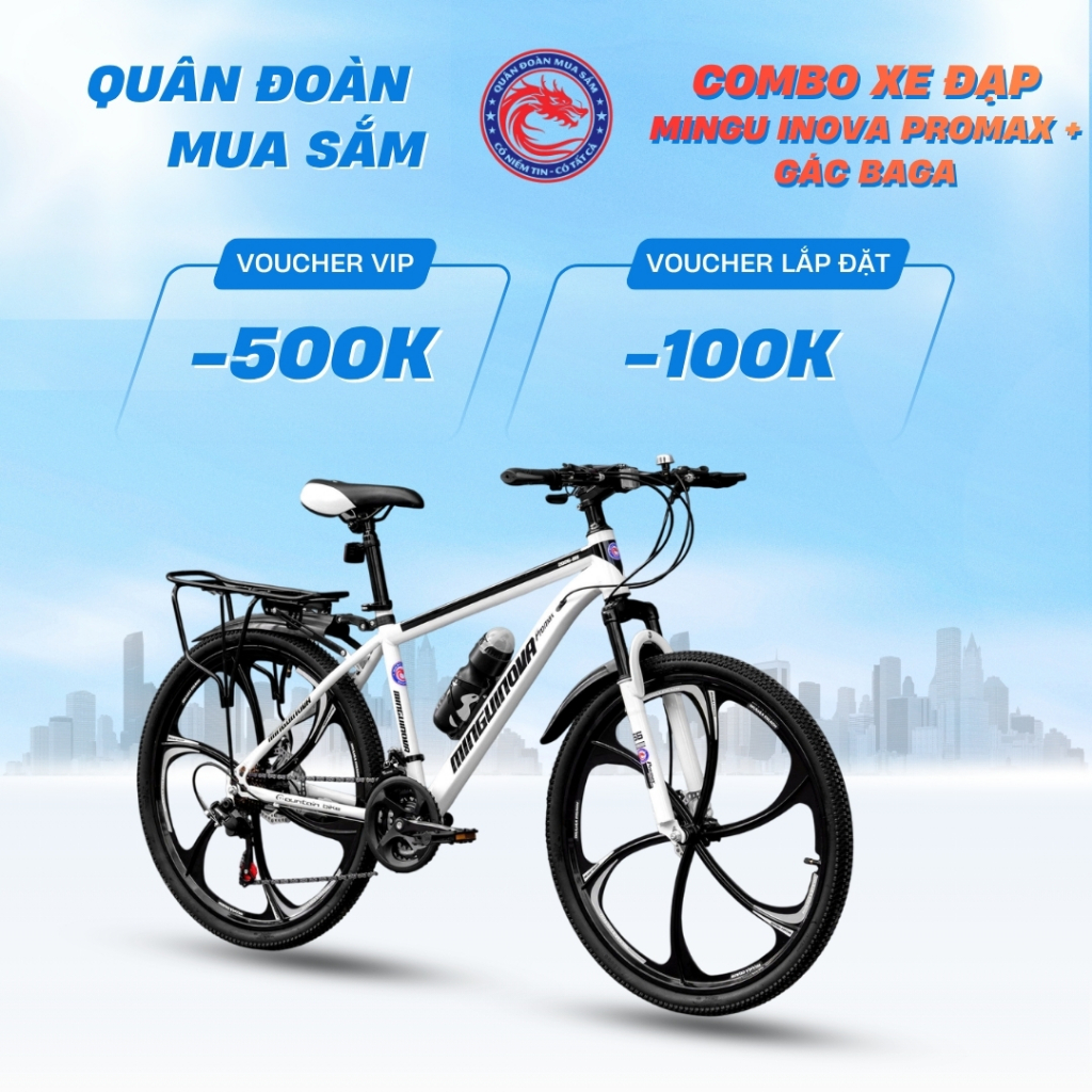 [COMBO TIỆN LỢI] Xe Đạp Thể Thao Mingu Inova Promax + Gác Ba Ga Thép Tải Trọng 80kg Chở Người & Đồ T